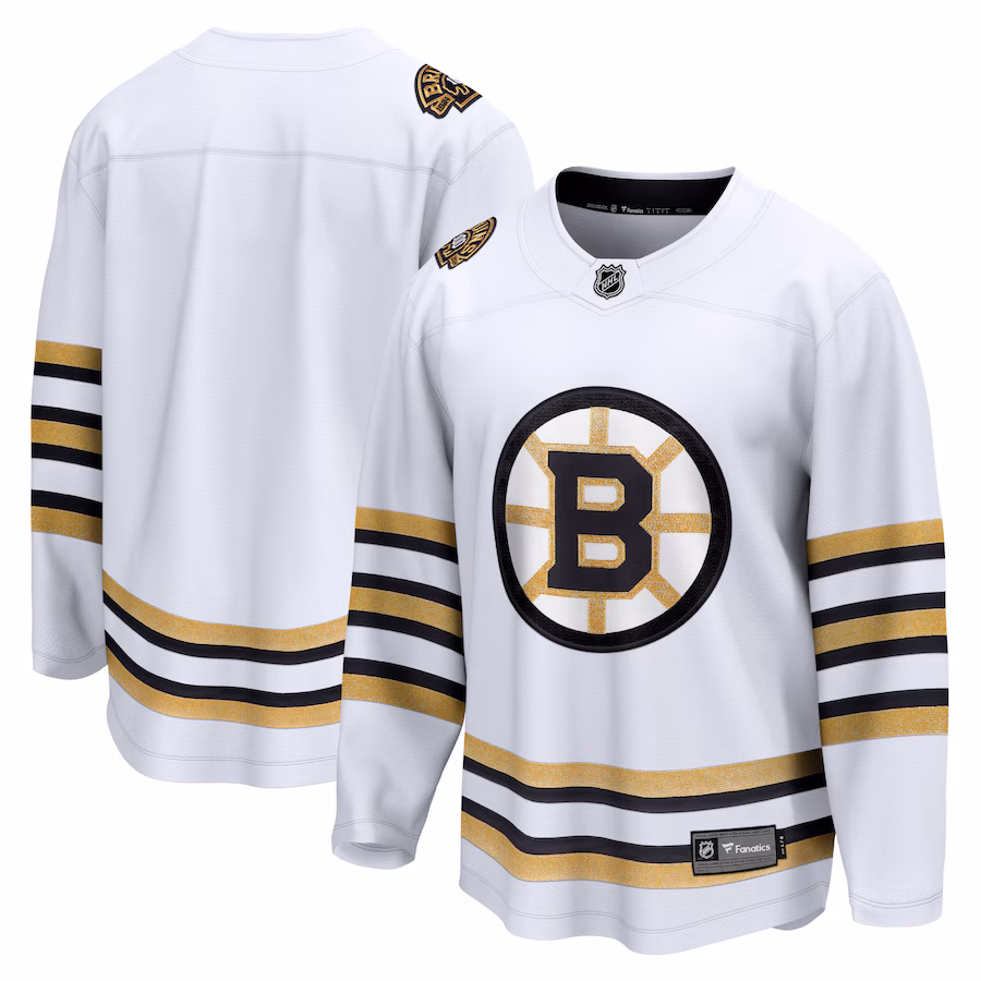 Men's Boston Bruins Fanatics White 100th Anniversary Premier Breakaway Jersey - ujerseystore
