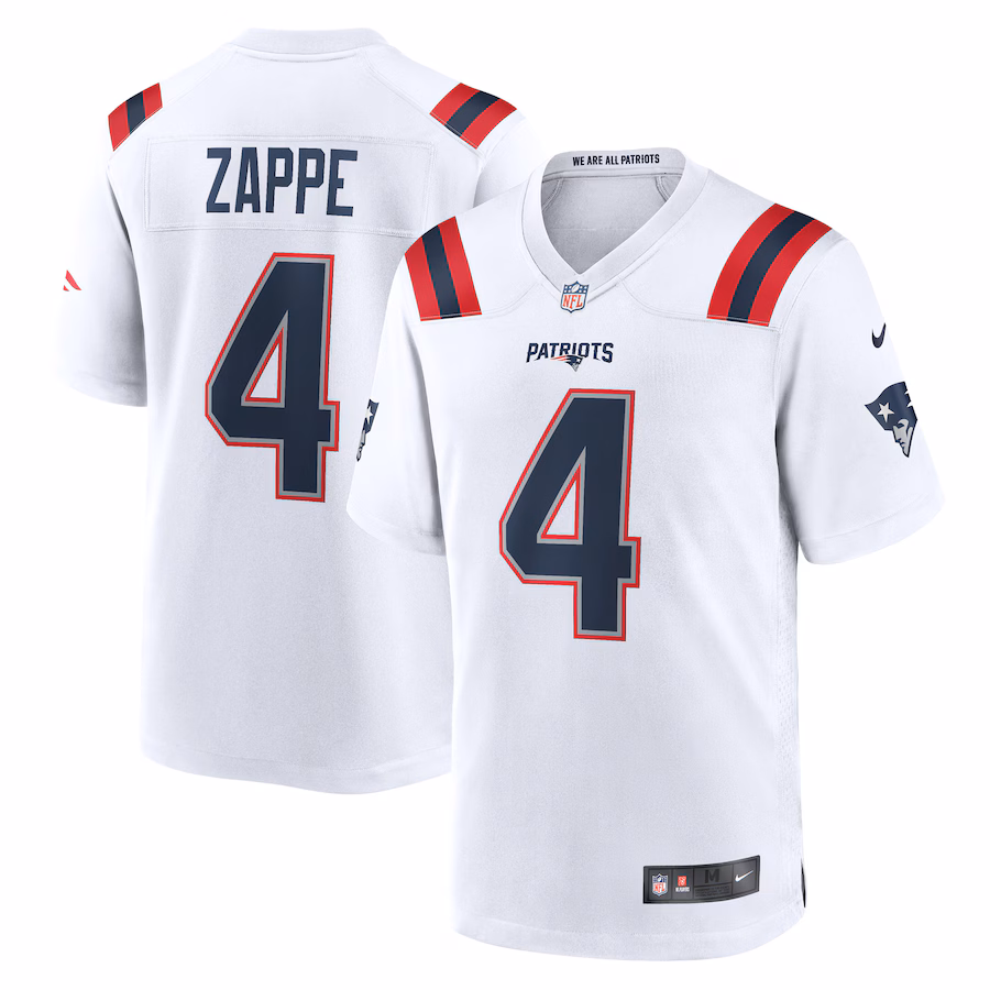 Men's New England Patriots Bailey Zappe Nike White Game Player Jersey - ujerseystore