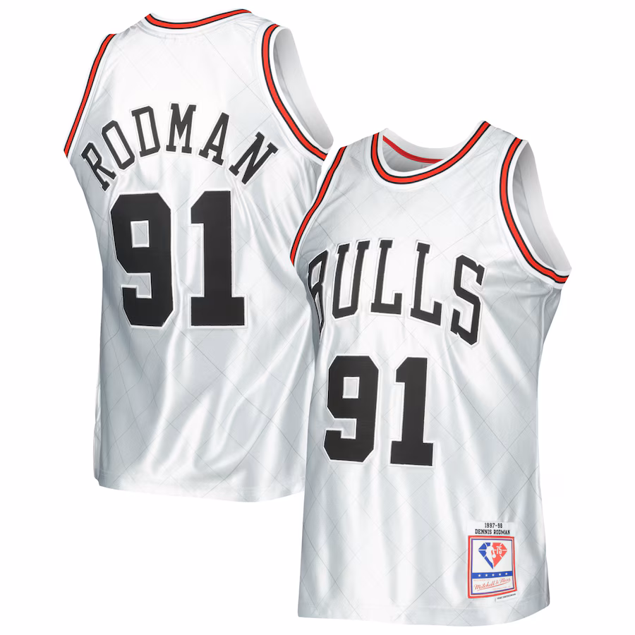 Men's Chicago Bulls Dennis Rodman Mitchell & Ness Platinum 1997/98 Hardwood Classics 75th Anniversary Swingman Jersey - ujerseystore
