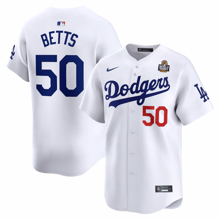 Men's Los Angeles Dodgers Mookie Betts Nike White 2024 World Series Home Limited Player Jersey - ujerseystore
