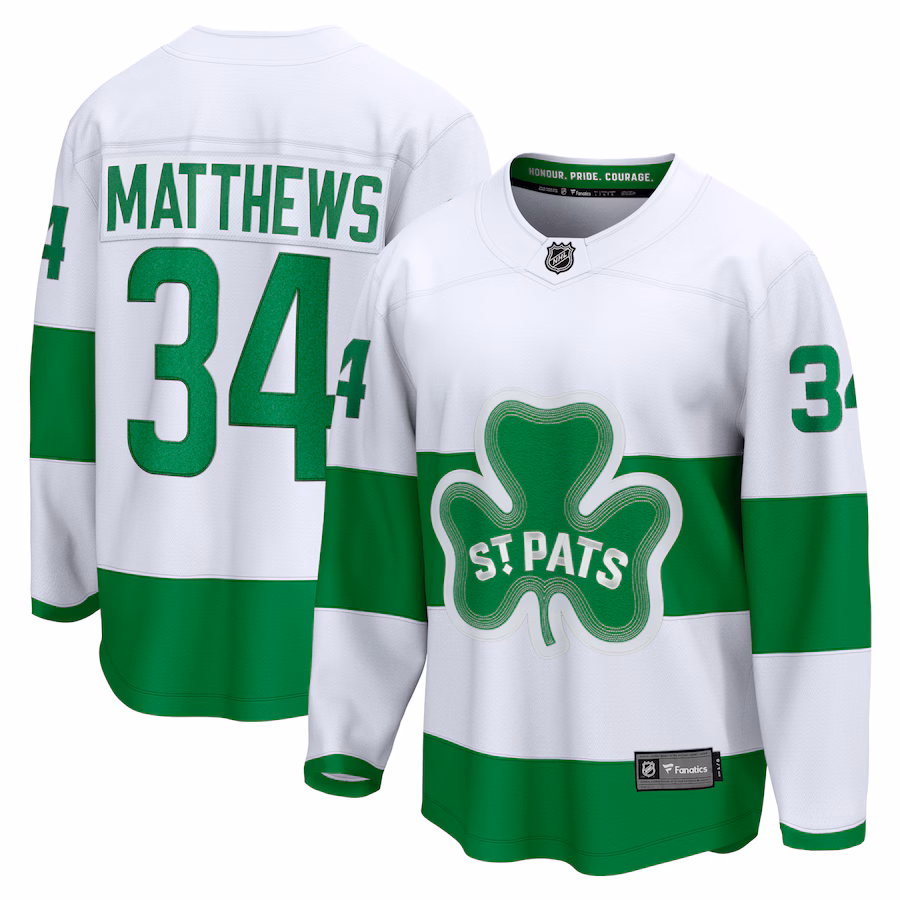 Men's Toronto Maple Leafs Auston Matthews Fanatics White St. Patricks Alternate Premier Breakaway Player Jersey - ujerseystore