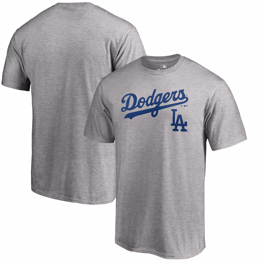 Men's Los Angeles Dodgers Heathered Gray Team Lockup T-Shirt - ujerseystore