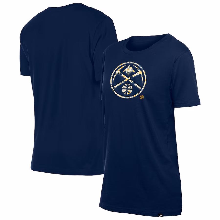 Women's Denver Nuggets New Era Navy Glam Game Flower T-Shirt - ujerseystore