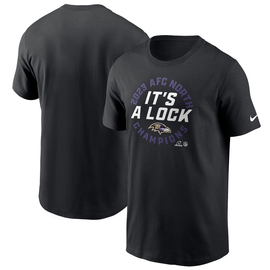 Men's Baltimore Ravens Nike Black 2023 AFC North Division Champions Locker Room Trophy Collection T-Shirt - ujerseystore