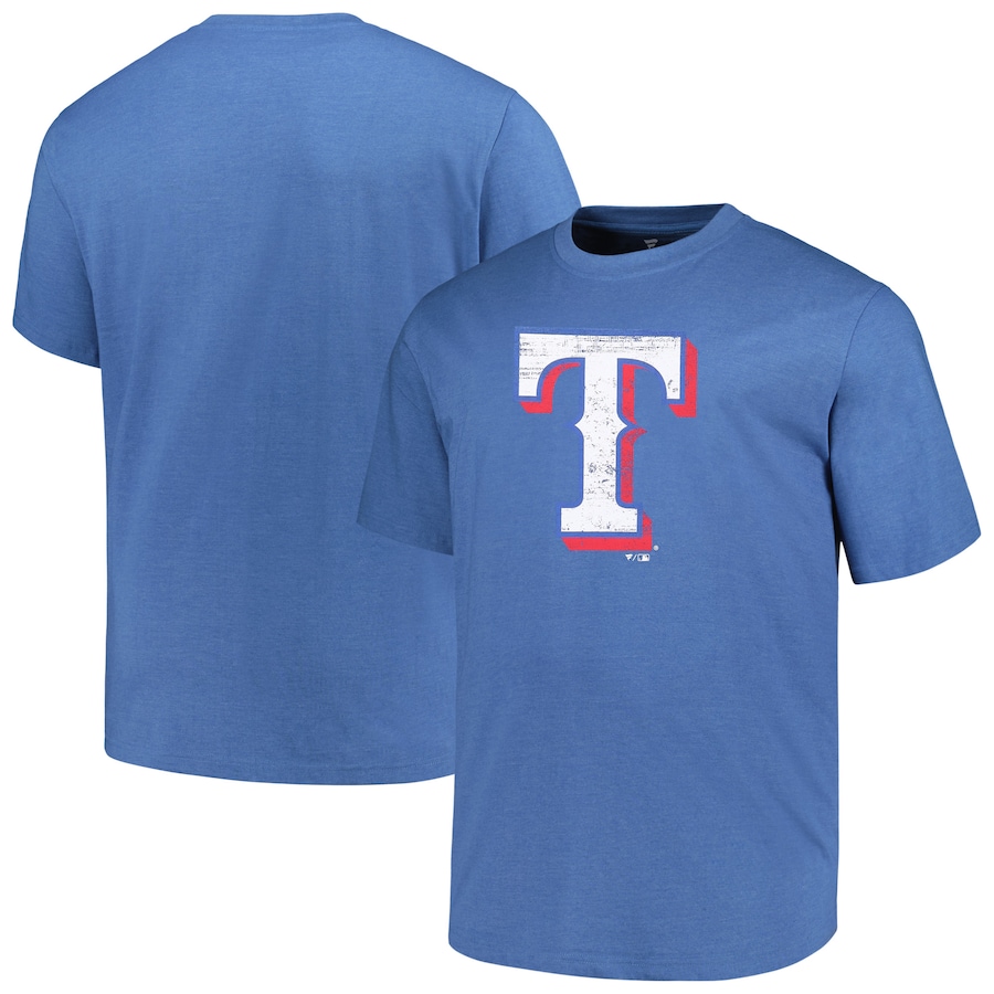 Men's Texas Rangers Profile Heather Royal Big & Tall Weathered Logo T-Shirt - ujerseystore