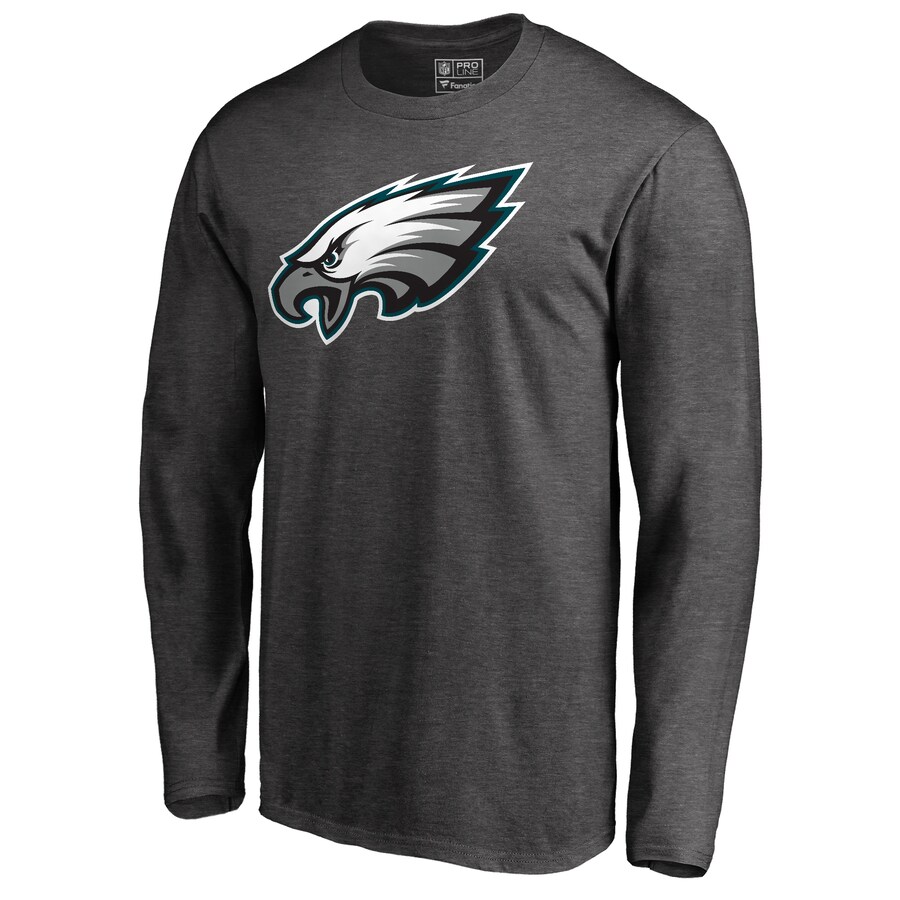 Men's Philadelphia Eagles Heathered Charcoal Primary Logo Long Sleeve T-Shirt - ujerseystore