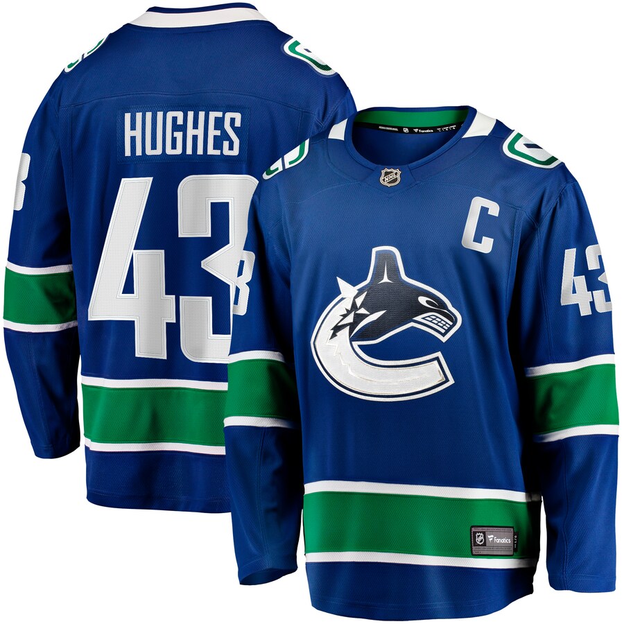 Men's Vancouver Canucks Quinn Hughes Fanatics Branded Blue Home Breakaway Jersey - ujerseystore
