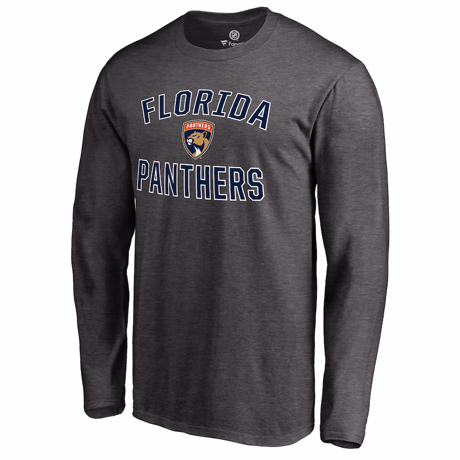 Men's Florida Panthers Heathered Gray Victory Arch Long Sleeve T-Shirt - ujerseystore