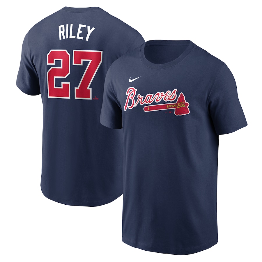 Men's Atlanta Braves Austin Riley Nike Navy Fuse Name & Number T-Shirt - ujerseystore