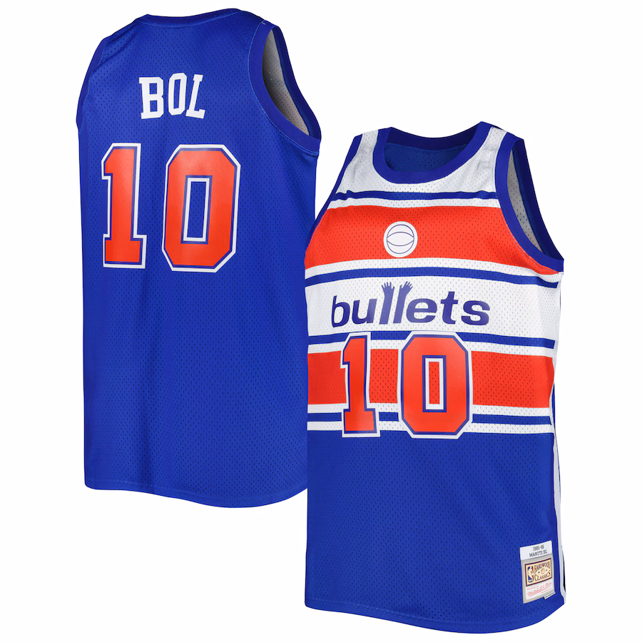 Men's Washington Bullets Manute Bol Mitchell & Ness Blue Big & Tall Hardwood Classics 1985/86 Swingman Jersey - ujerseystore