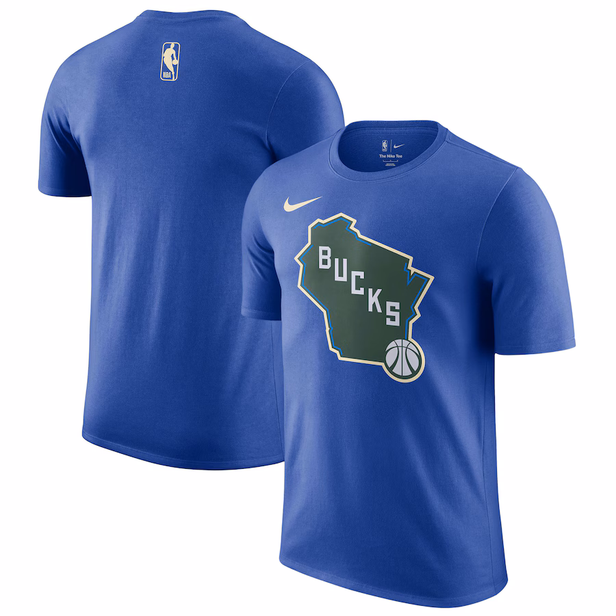 Men's Milwaukee Bucks Nike Royal 2024/25 City Edition Essential Logo T-Shirt - ujerseystore