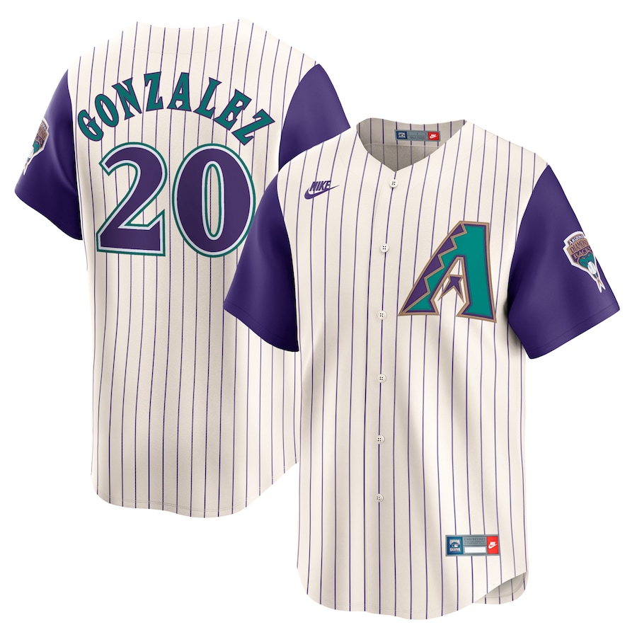 Men's Arizona Diamondbacks Luis Gonzalez Nike Cream Throwback Cooperstown Collection Limited Jersey - ujerseystore