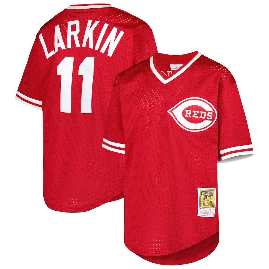 Youth Cincinnati Reds Barry Larkin Mitchell & Ness Red Cooperstown Collection Mesh Batting Practice Jersey - ujerseystore