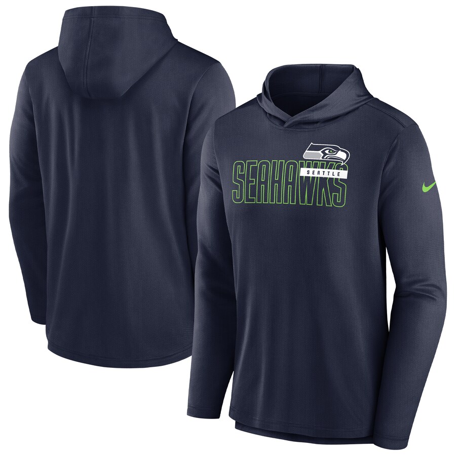 Men's Seattle Seahawks Nike Navy Lightweight Performance Hooded Long Sleeve T-Shirt - ujerseystore