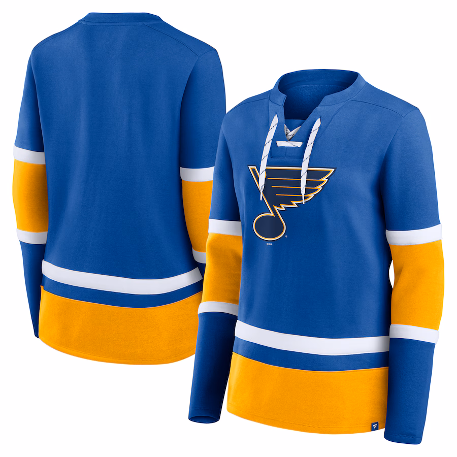 Women's St. Louis Blues Fanatics Blue Prime Time Lace-Up Long Sleeve T-Shirt - ujerseystore