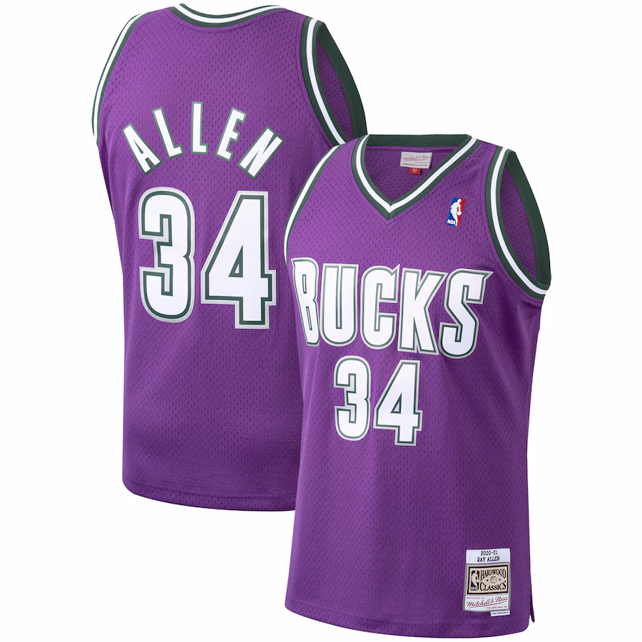 Men's Milwaukee Bucks Ray Allen Mitchell & Ness Purple 2000/01 Hardwood Classics Swingman Jersey - ujerseystore