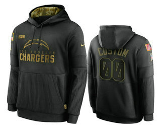 Men's Los Angeles Chargers Custom Black 2020 Salute To Service Sideline Performance Pullover Hoodie - ujerseystore