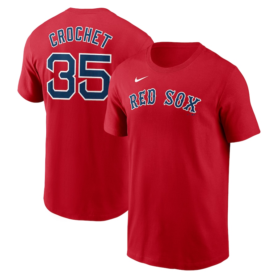 Men's Boston Red Sox Garrett Crochet Nike Red Fuse Name & Number T-Shirt - ujerseystore