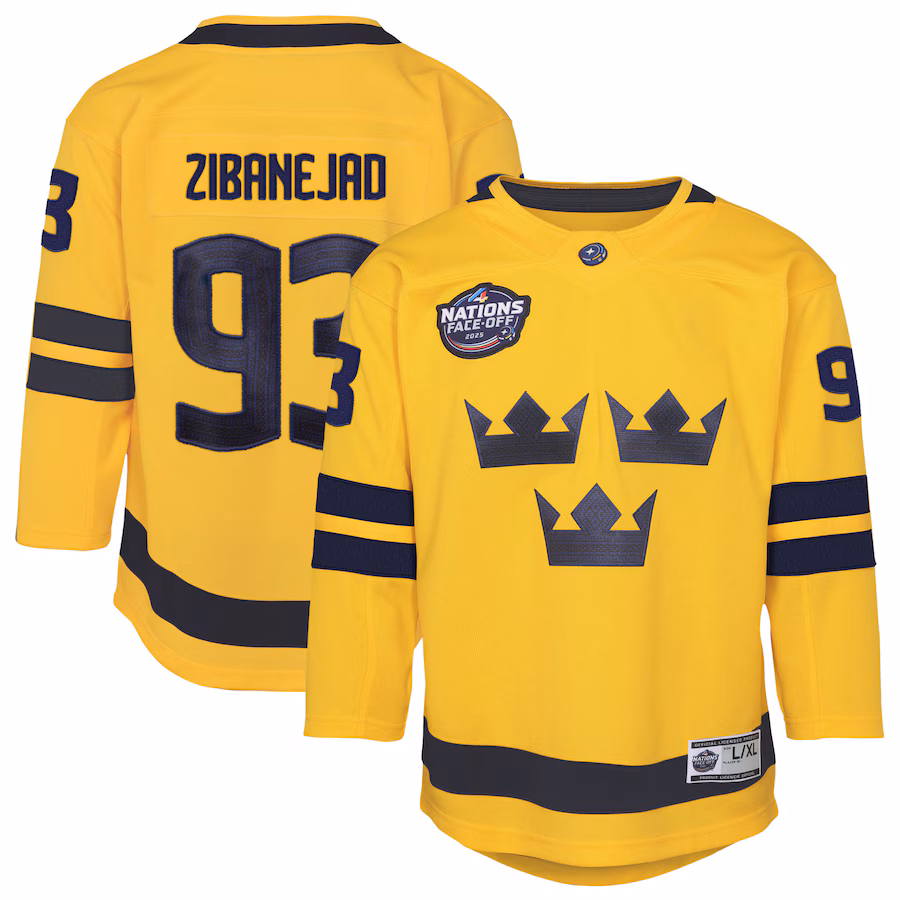 Youth Sweden Mika Zibanejad Yellow 2025 4 Nations Face-Off Premier Player Jersey - ujerseystore