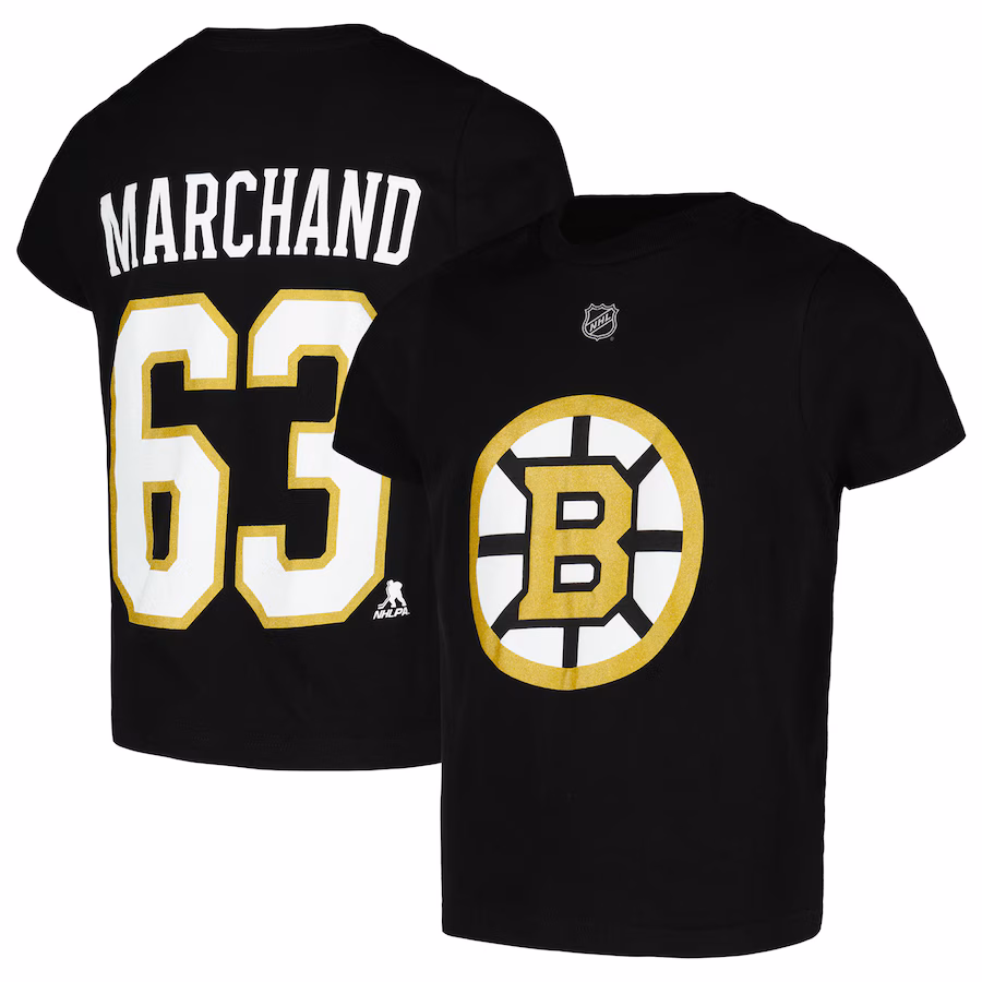 Youth Boston Bruins Brad Marchand Black Name & Number T-Shirt - ujerseystore
