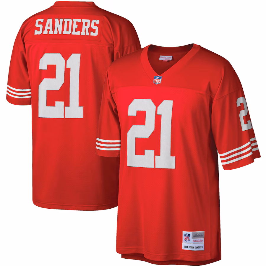 Men's San Francisco 49ers Deion Sanders Mitchell & Ness Scarlet Legacy Replica Jersey - ujerseystore