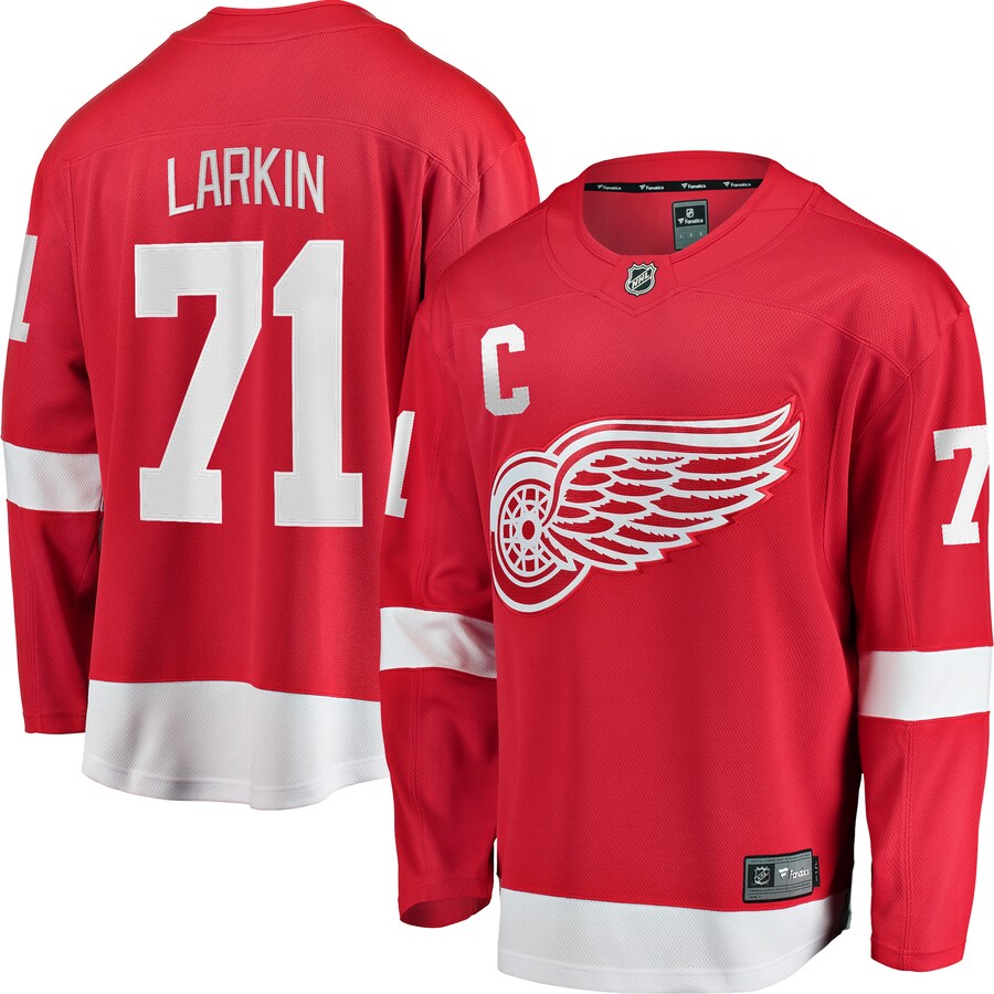 Men's Detroit Red Wings Dylan Larkin Fanatics Branded Red Home Captain Premier Breakaway Player Jersey - ujerseystore