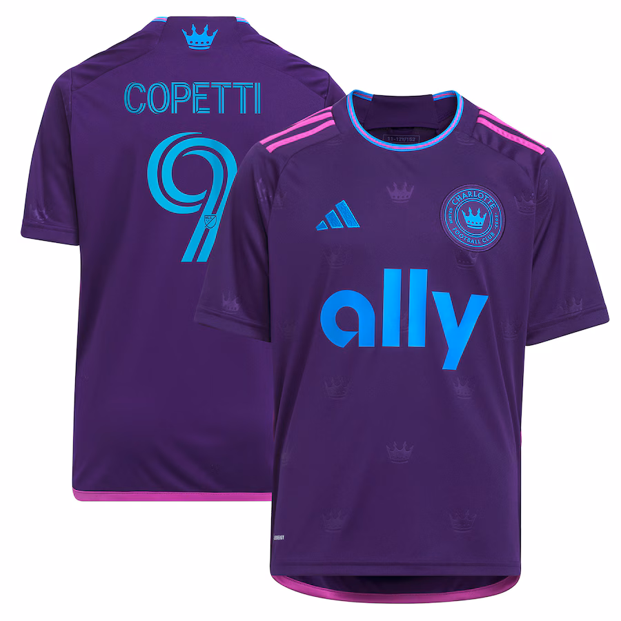 Youth Charlotte FC Enzo Copetti adidas Purple 2023 Crown Jewel Kit Replica Jersey - ujerseystore