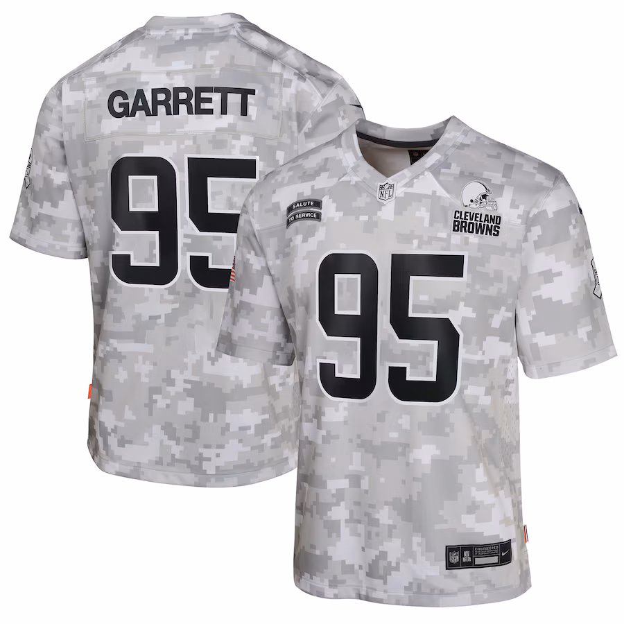 Youth Cleveland Browns Myles Garrett Nike Arctic Camo 2024 Salute to Service Game Jersey - ujerseystore