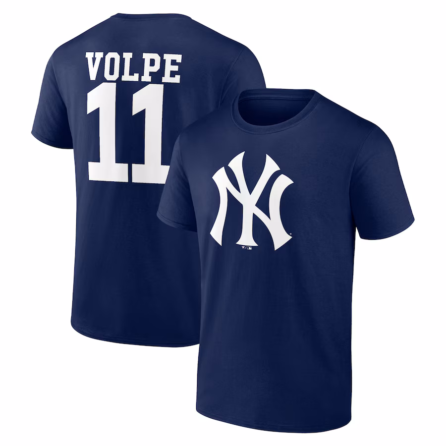 Men's New York Yankees Anthony Volpe Navy Player Icon Name & Number T-Shirt - ujerseystore