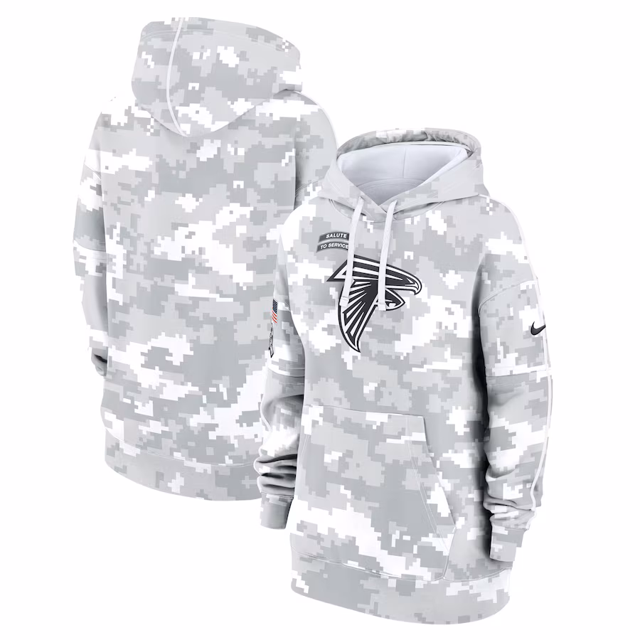 Women's Atlanta Falcons Nike Arctic Camo 2024 Salute To Service Club Fleece Pullover Hoodie - ujerseystore