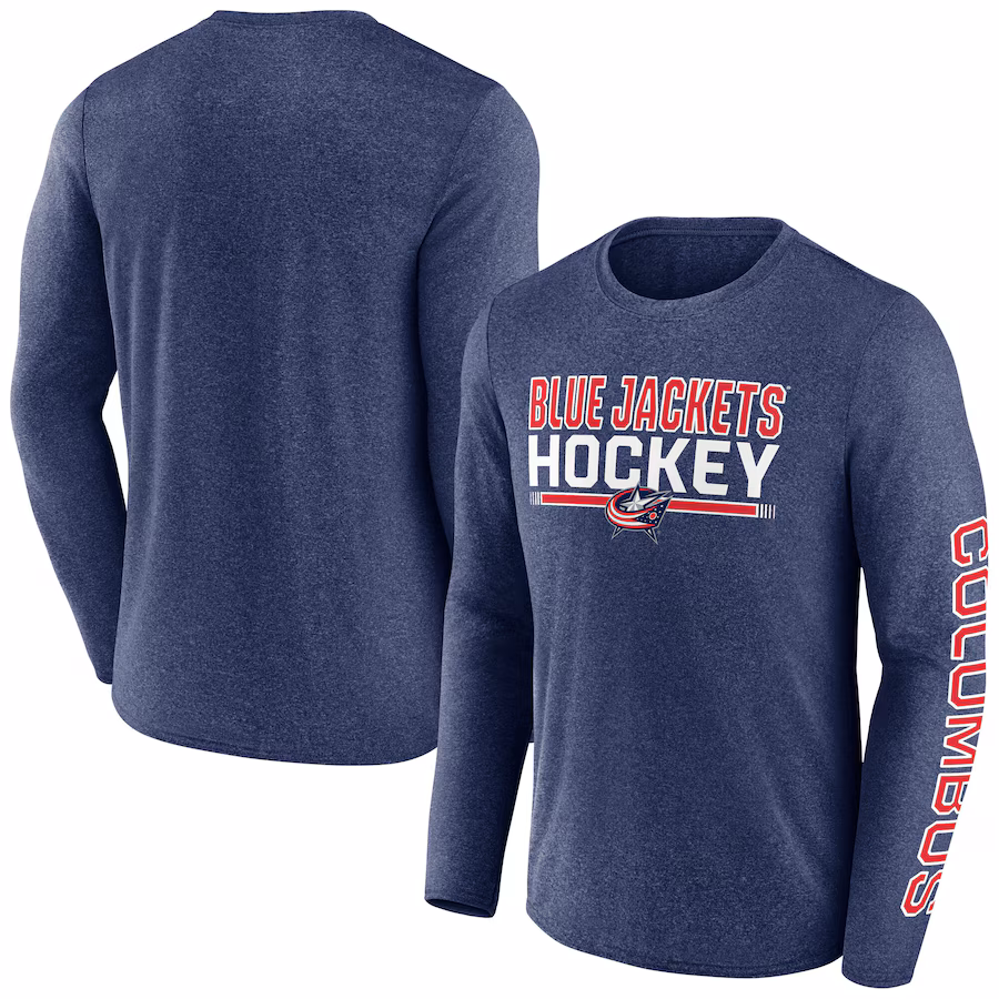 Men's Columbus Blue Jackets Fanatics Heather Navy Sweep Iconic Synthetic Long Sleeve T-Shirt - ujerseystore