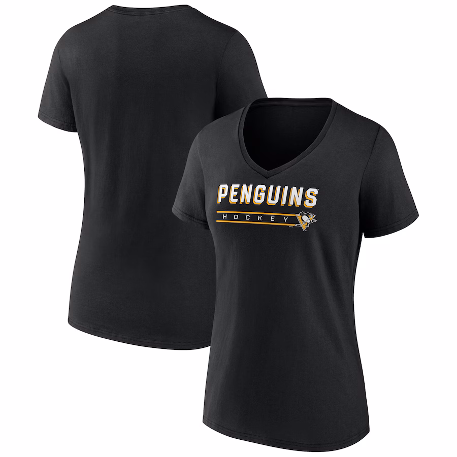 Women's Pittsburgh Penguins Fanatics Black V-Neck T-Shirt - ujerseystore