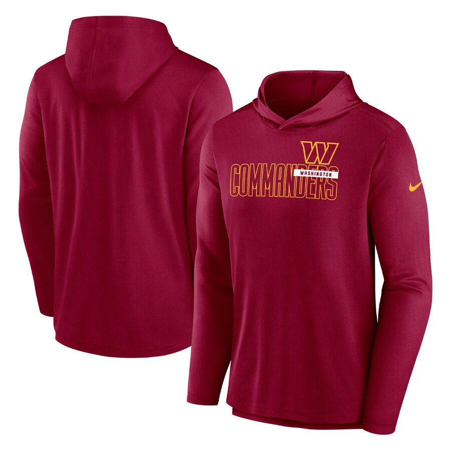 Men's Washington Commanders Nike Burgundy Lightweight Performance Hooded Long Sleeve T-Shirt - ujerseystore