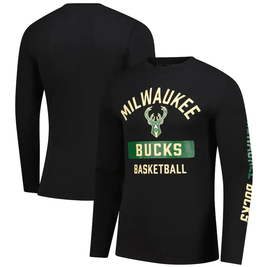Men's Milwaukee Bucks  Fanatics Black Long Sleeve T-Shirt - ujerseystore