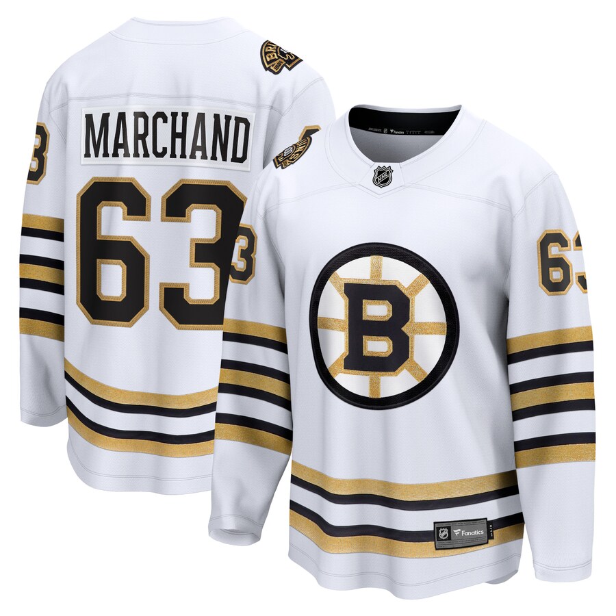 Men's Boston Bruins Brad Marchand Fanatics Branded White 100th Anniversary Premier Breakaway Player Jersey - ujerseystore