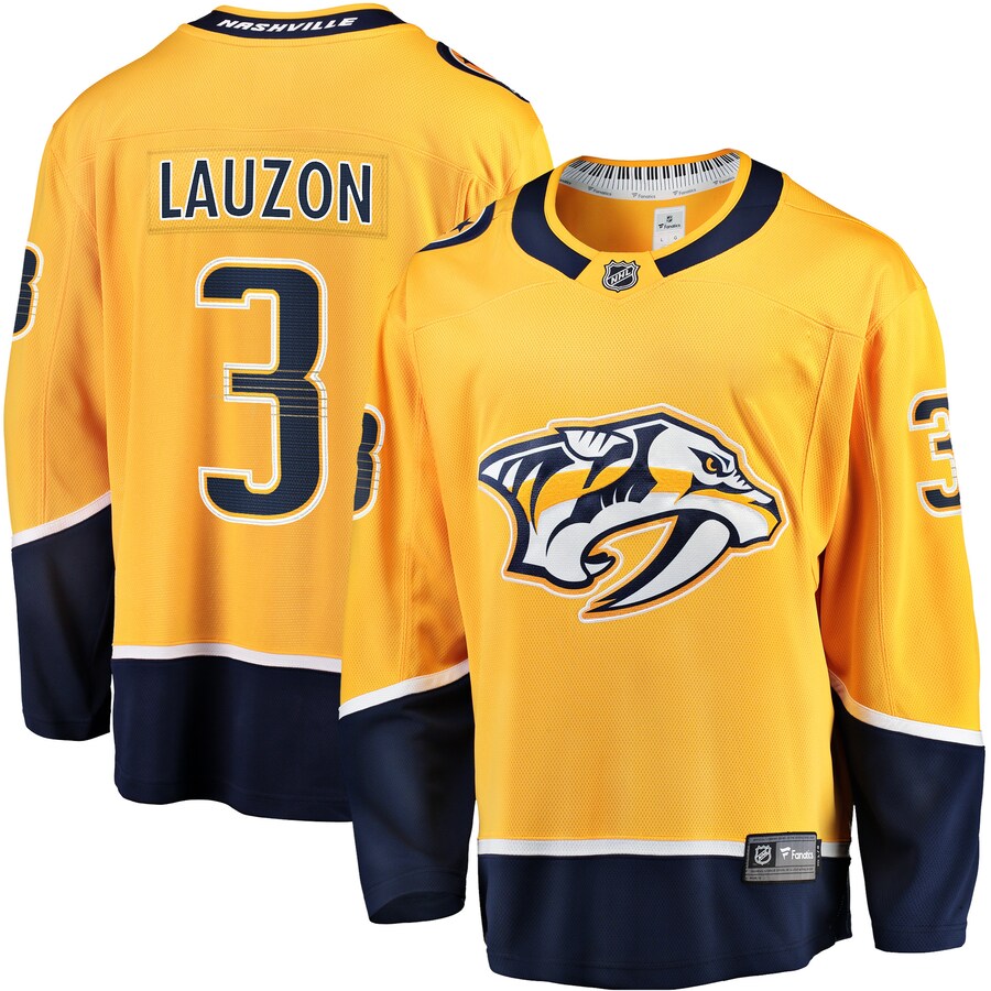 Men's Nashville Predators Jeremy Lauzon Fanatics Branded Gold Home Breakaway Player Jersey - ujerseystore