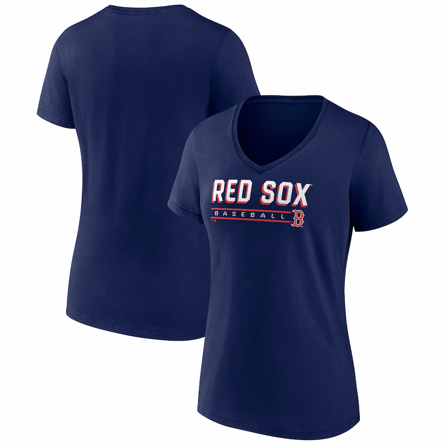 Women's Boston Red Sox Fanatics Navy V-Neck T-Shirt - ujerseystore