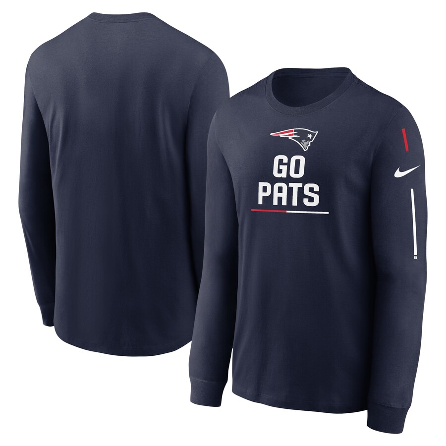 Men's New England Patriots Nike Navy Team Slogan Long Sleeve T-Shirt - ujerseystore