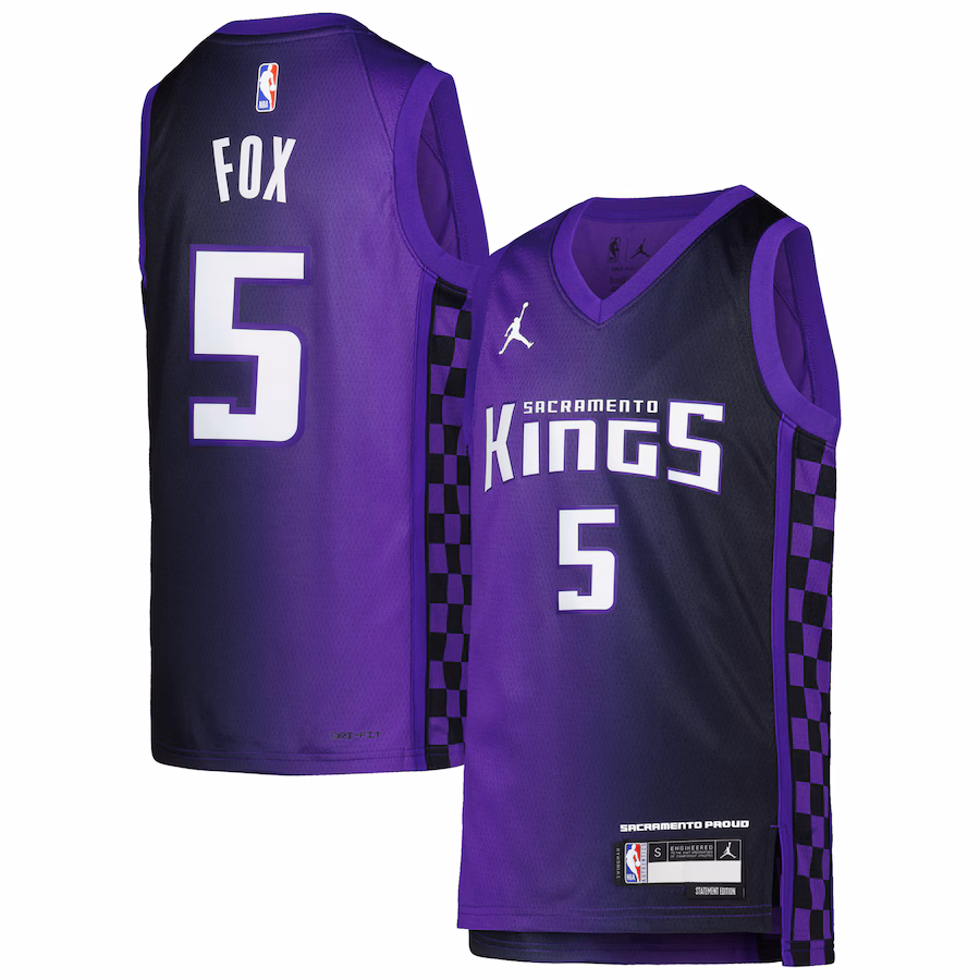 Youth Sacramento Kings De'Aaron Fox Jordan Brand Purple Swingman Jersey - Statement Edition - ujerseystore