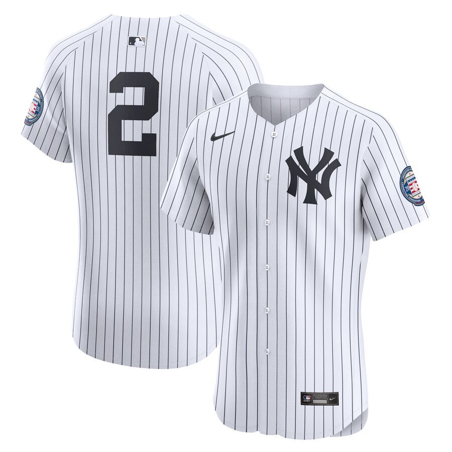 Men's New York Yankees Derek Jeter Nike White Home 2020 Hall of Fame Induction Patch Elite Player Jersey - ujerseystore