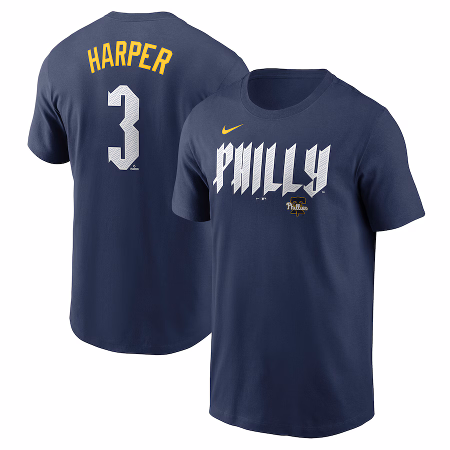 Men's Philadelphia Phillies Bryce Harper Nike Royal 2024 City Connect Fuse Name & Number T-Shirt - ujerseystore
