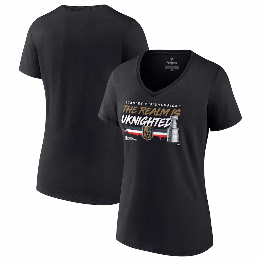 Women's Vegas Golden Knights Fanatics Black 2023 Stanley Cup Champions Hometown DNA V-Neck T-Shirt - ujerseystore