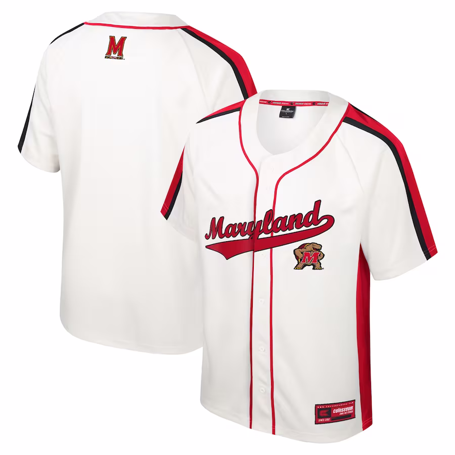 Maryland Terrapins Colosseum Ruth Button-Up Baseball Jersey - Cream - ujerseystore
