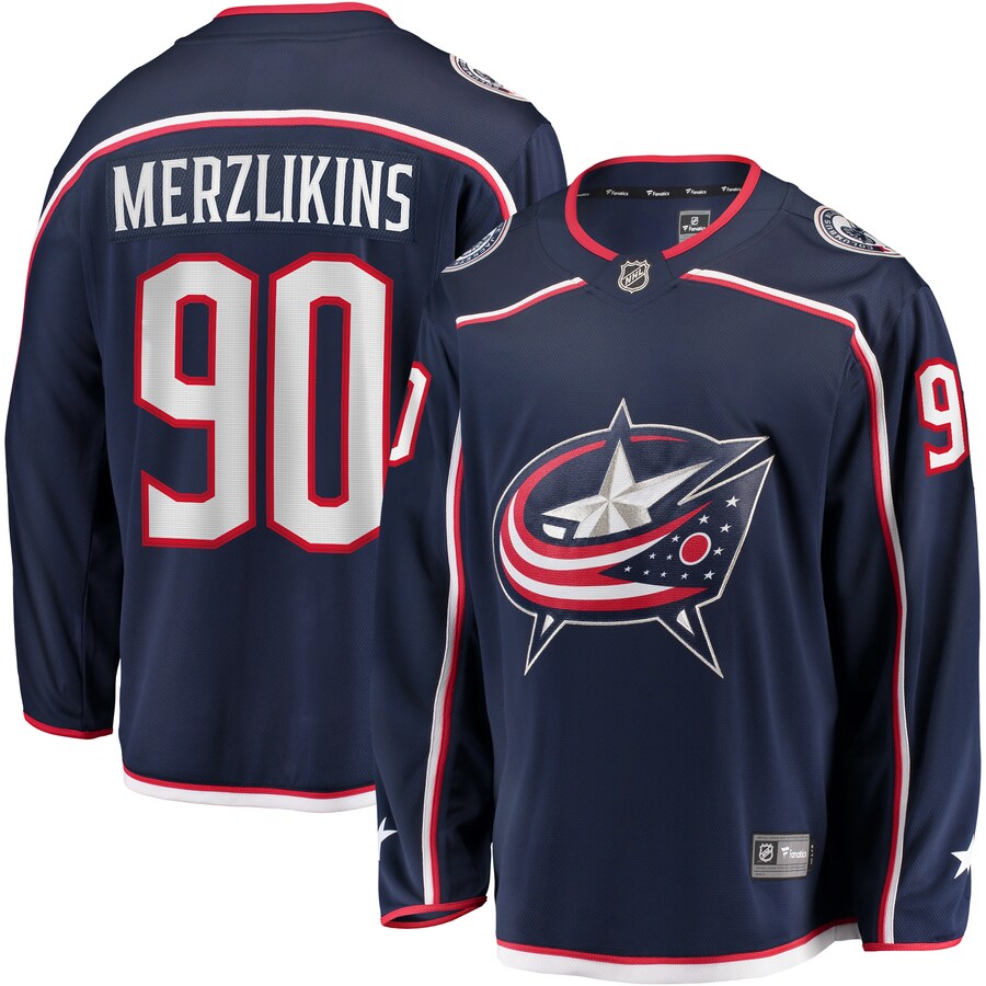 Men's Columbus Blue Jackets Elvis Merzlikins Fanatics Branded Navy Home Breakaway Player Jersey - ujerseystore