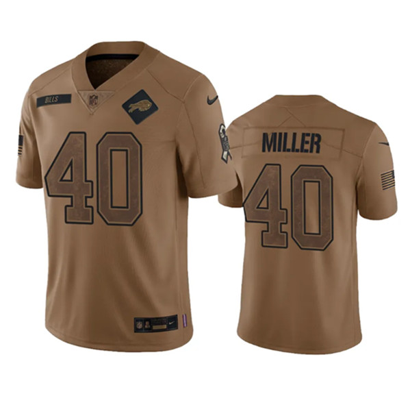 Men's Buffalo Bills #40 Von Miller 2023 Brown Salute To Service Limited Football Stitched Jersey - ujerseystore