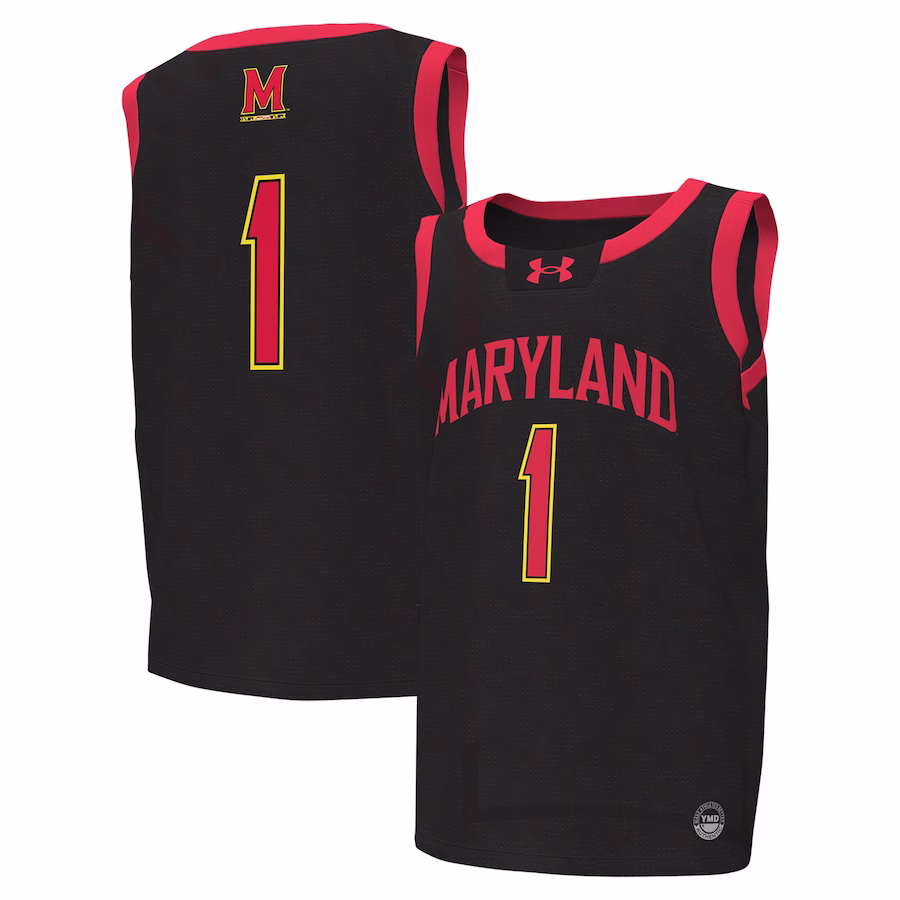 #1Maryland Terrapins Under Armour Youth Replica Basketball Jersey - Black - ujerseystore