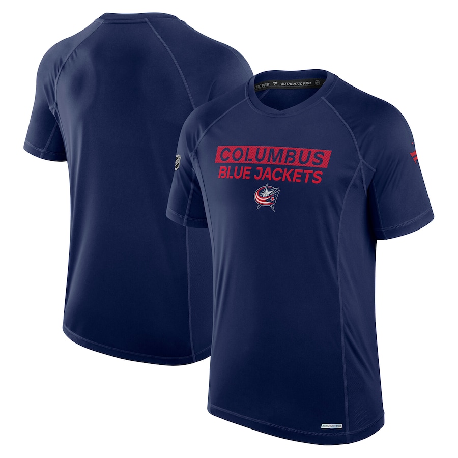 Men's Columbus Blue Jackets Fanatics Navy Authentic Pro Rink Tech T-Shirt - ujerseystore