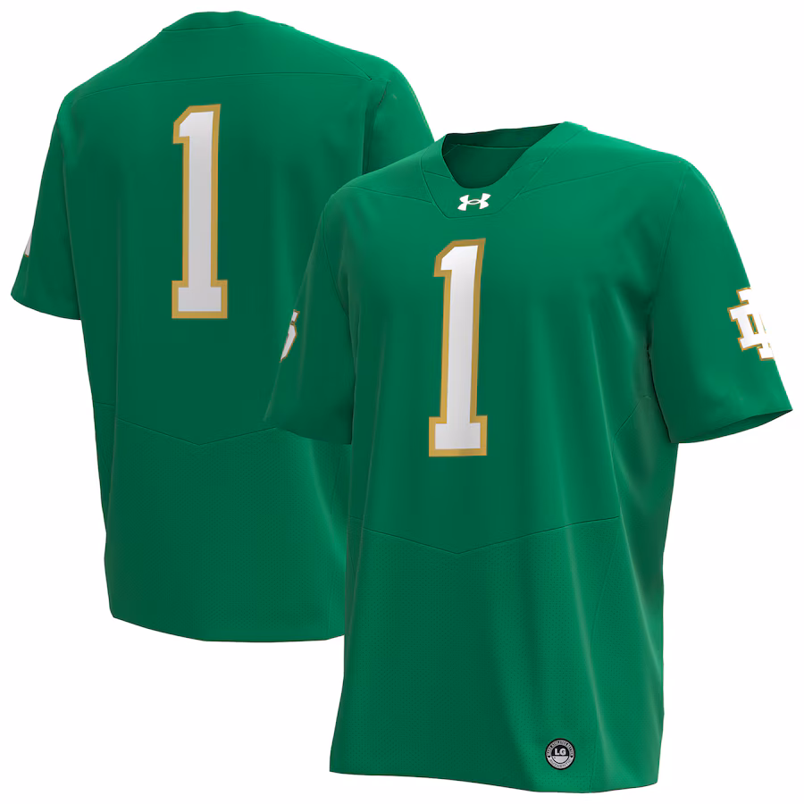 Men's Under Armour #1 Kelly Green Notre Dame Fighting Irish Replica Football Jersey - ujerseystore