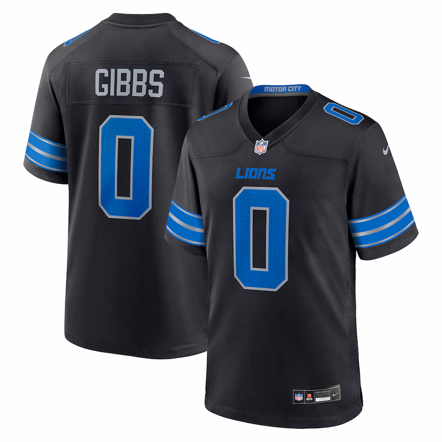 Men's Detroit Lions Jahmyr Gibbs Nike Black 2nd Alternate Game Player Jersey - ujerseystore