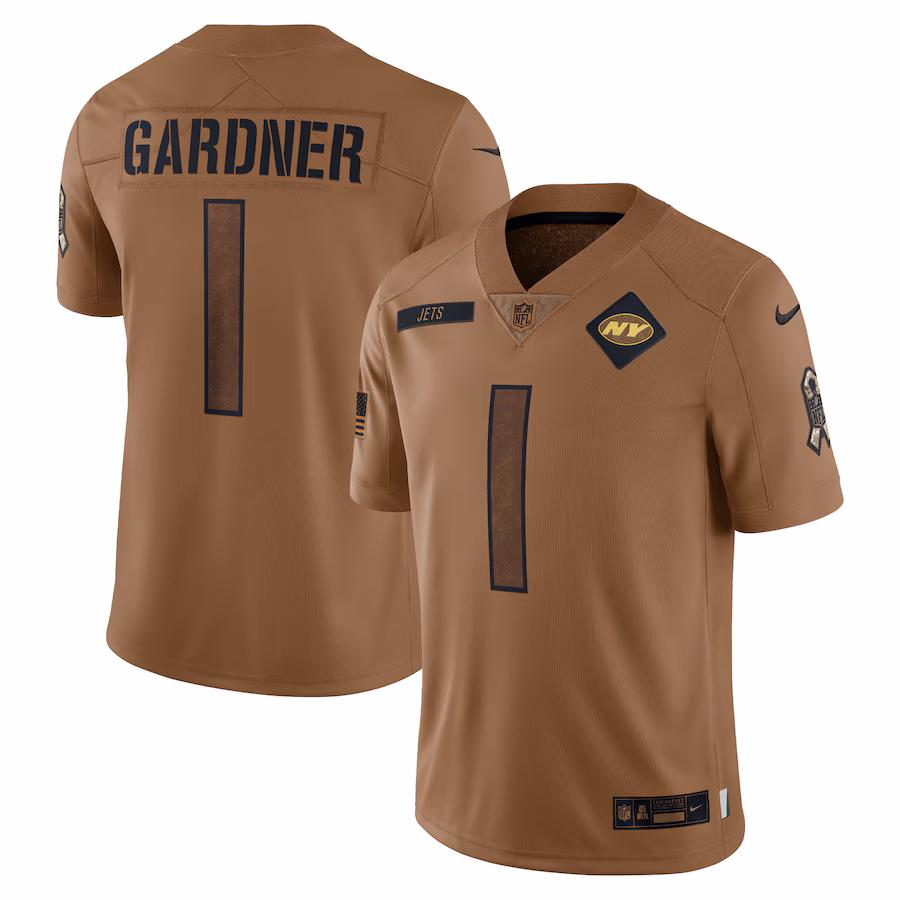 Women's New York Jets Ahmad Sauce Gardner Nike Brown 2023 Salute To Service Limited Jersey - ujerseystore